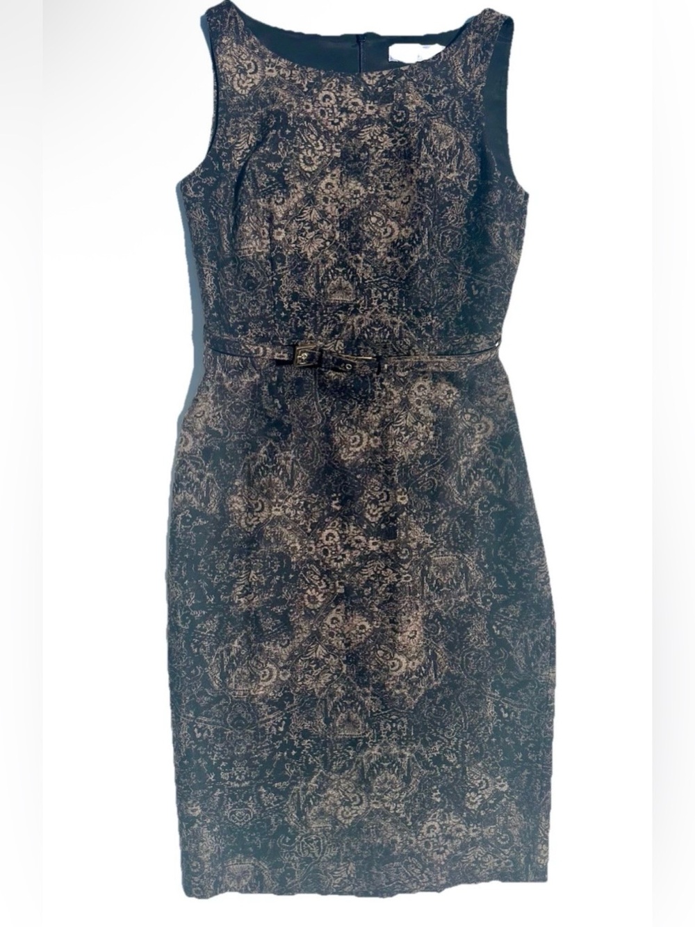 MaxMara Black and Gold Brown Sleeveless Sheath Dress, Wool, 6